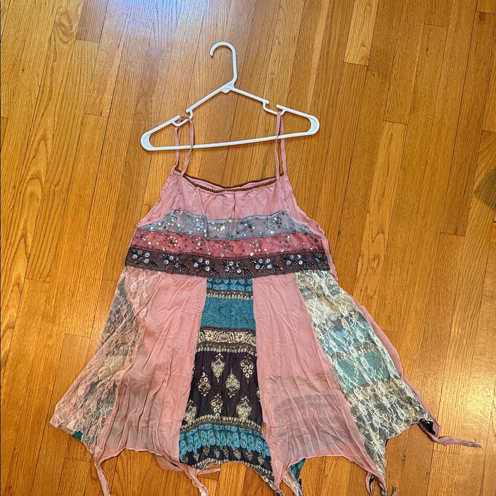 Bohemian Patchwork Pink Sleeveless Women's Top